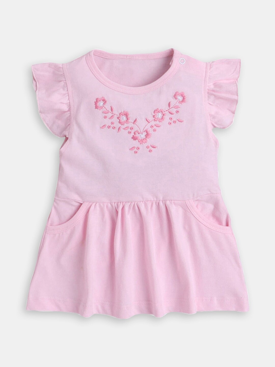 

Hopscotch Infant Girls Round Neck Embroidered A-Line Cotton Dress, Pink