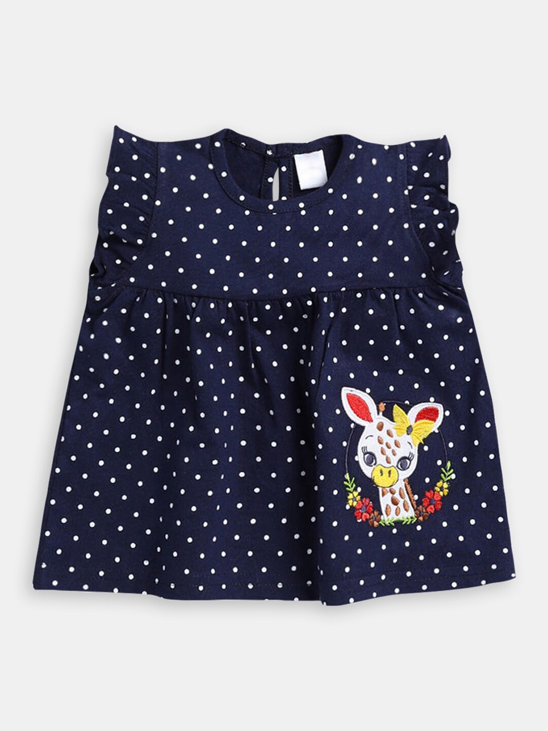 

Hopscotch Infant Girls Round Neck Polka Dot Printed Cotton Fit & Flare Dress, Navy blue