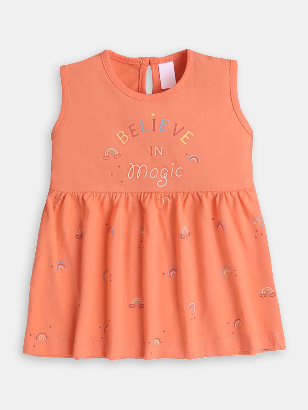 

Hopscotch Infant Girls Round Neck Conversational Cotton Fit & Flare Dress, Orange