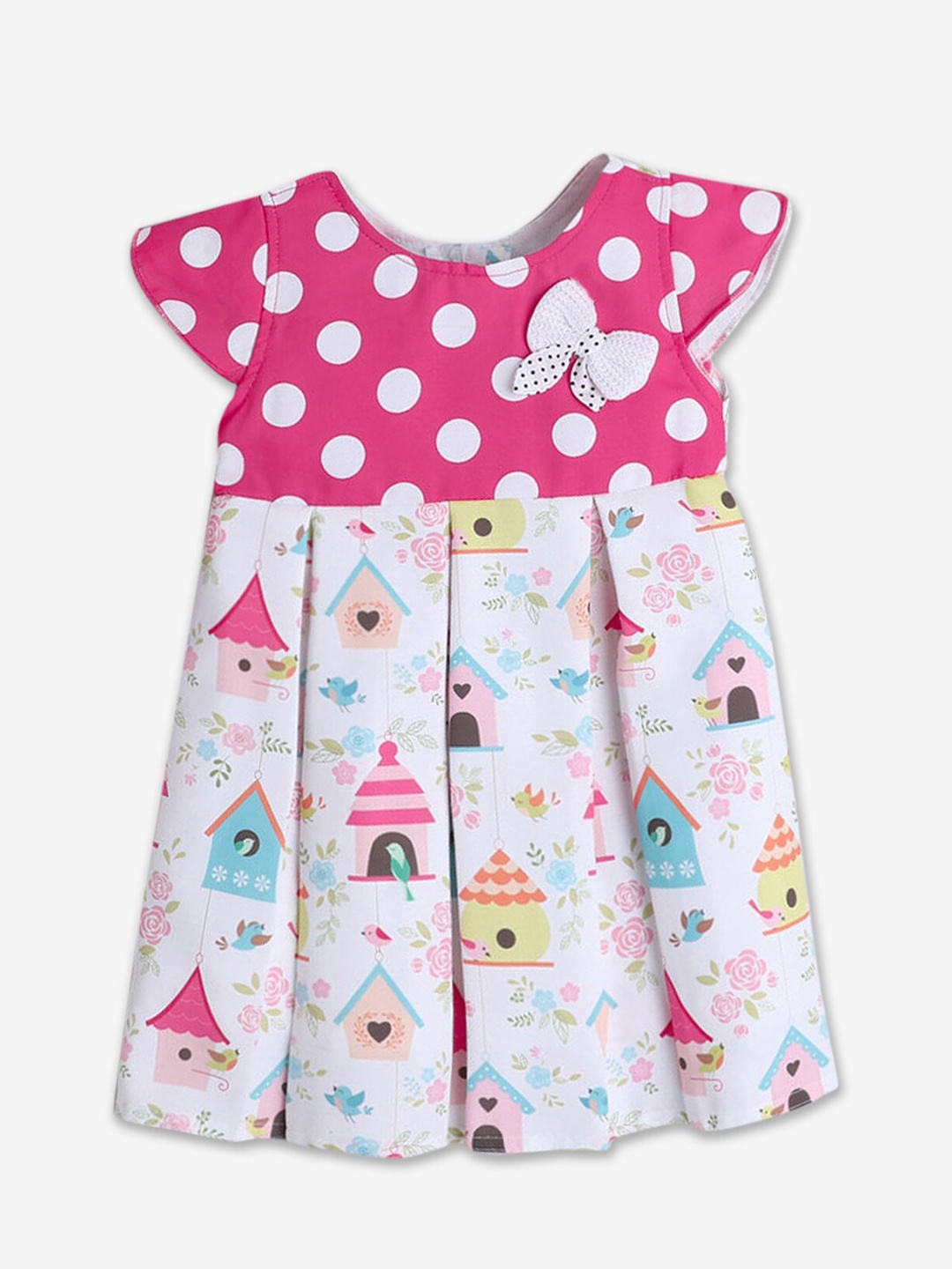 

Hopscotch Infant Girls Round Neck Polka Dots Printed Cotton Fit And Flare Dress, Pink