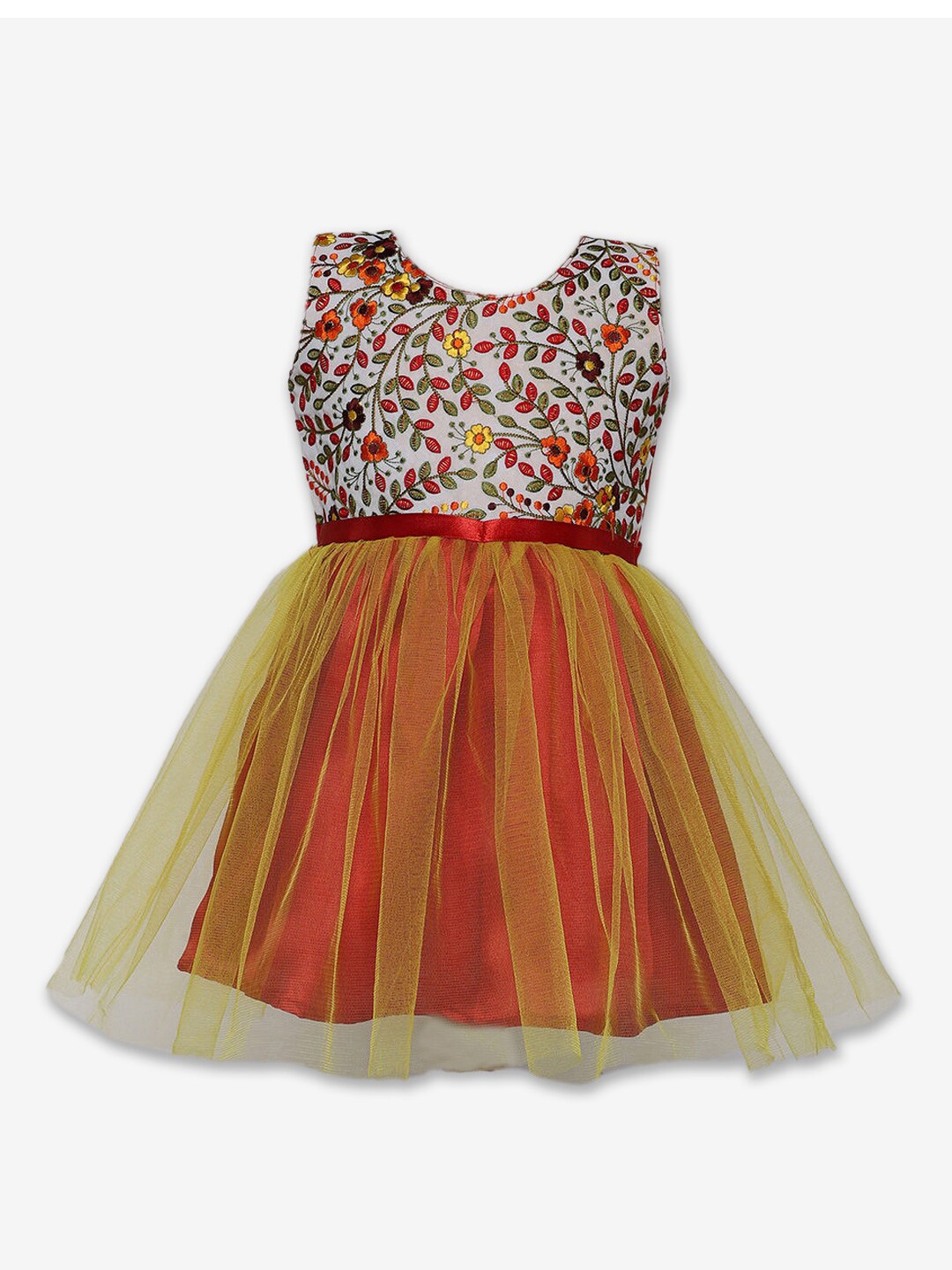 

Hopscotch Girls Floral Embroidered Fit & Flare Dress, Yellow