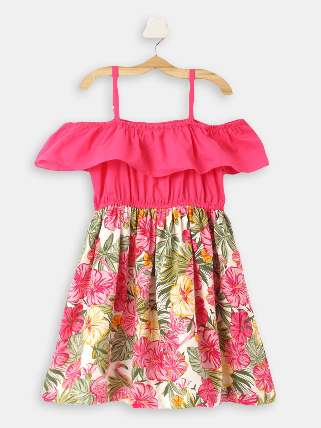 

Hopscotch Girls Shoulder Straps Floral Printed Fit And Flare Dress, Pink