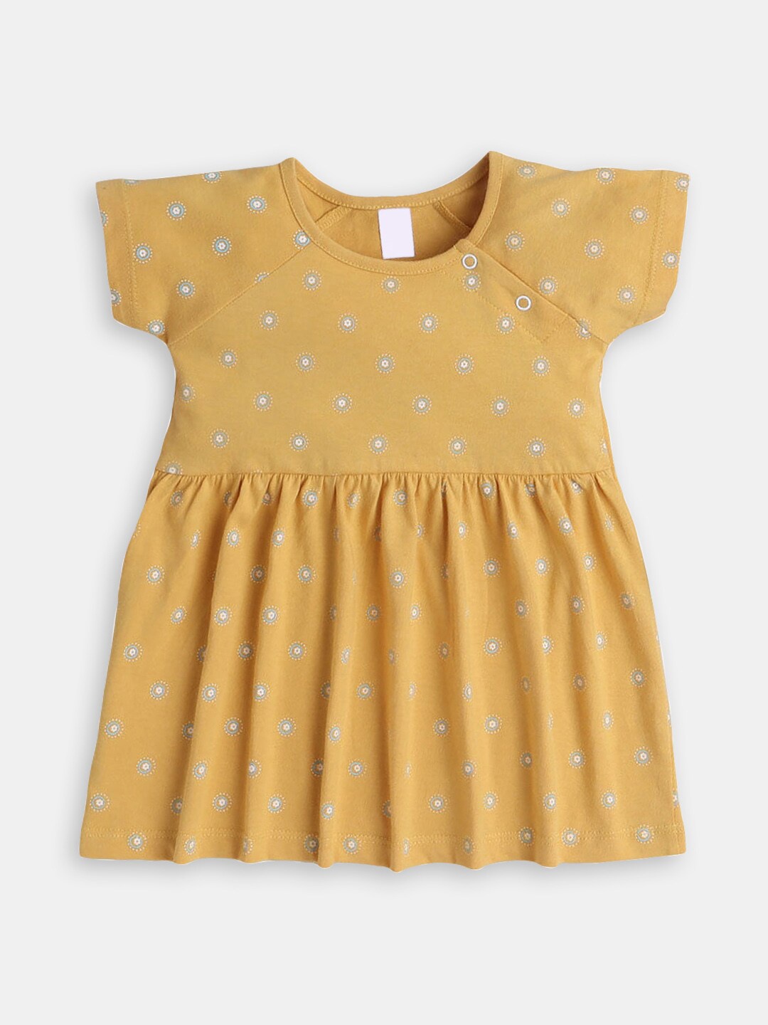 

Hopscotch Round Neck Polka Dot Printed Cotton Fit And Flare Dress, Yellow