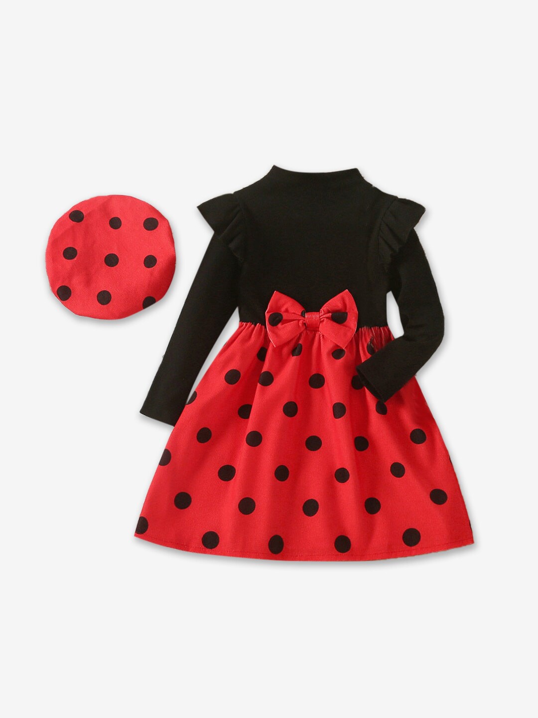 

Hopscotch Round Neck Polka Dot Printed Fit & Flare Dress, Black