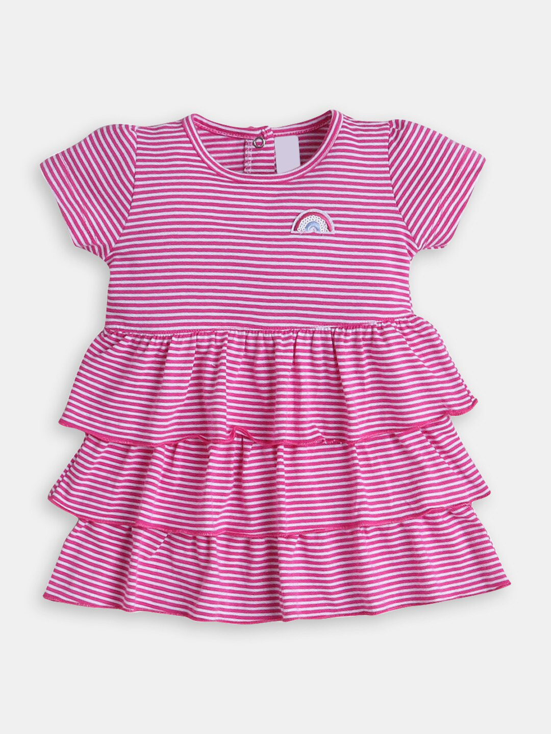 

Hopscotch Infant Girls Round Neck Striped Layered Cotton Fit & Flare Dress, Pink