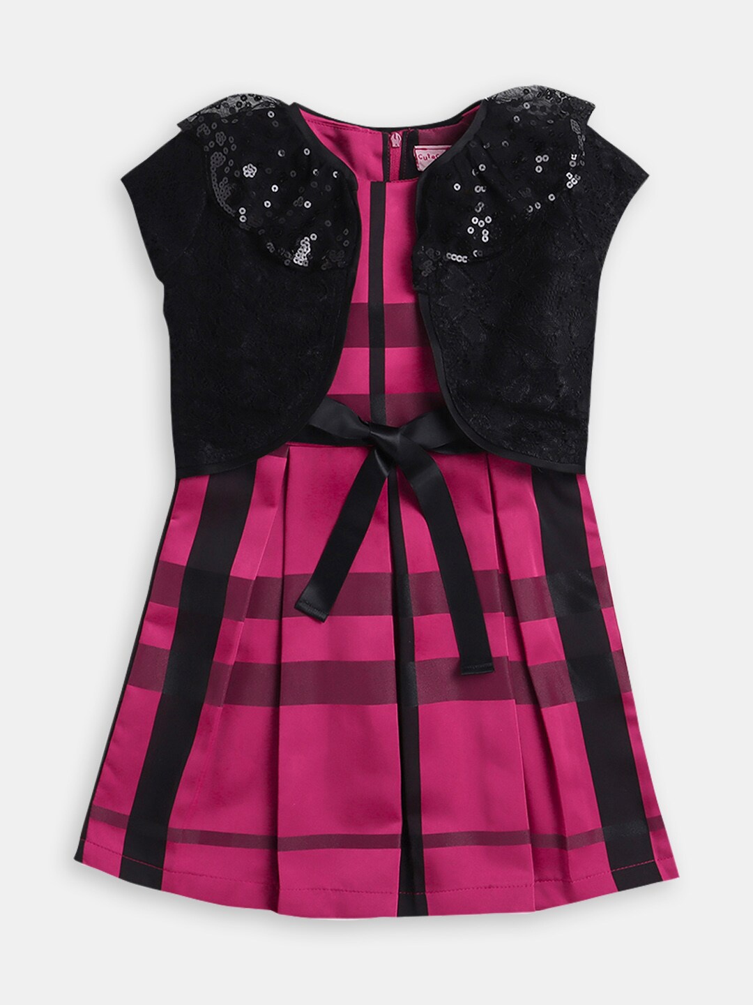 

Hopscotch Girls Checked Fit & Flare Dress With Shrug, Pink