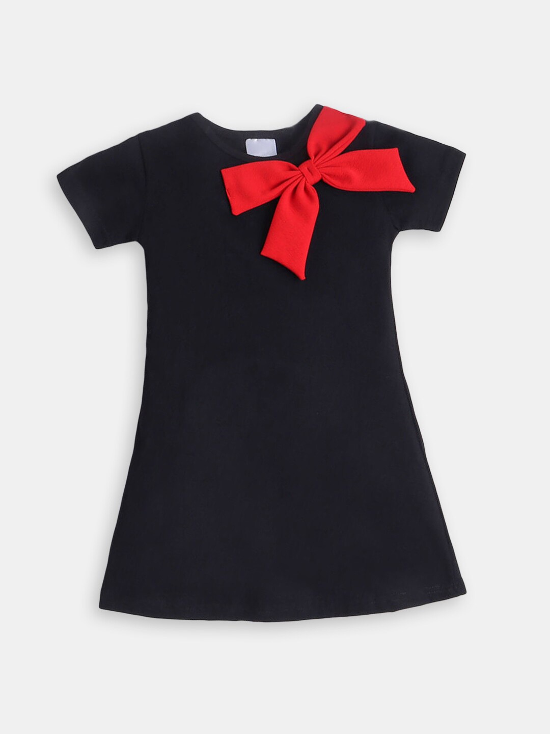 

Hopscotch Girls Round Neck Bow Detail Cotton A-Line Dress, Black