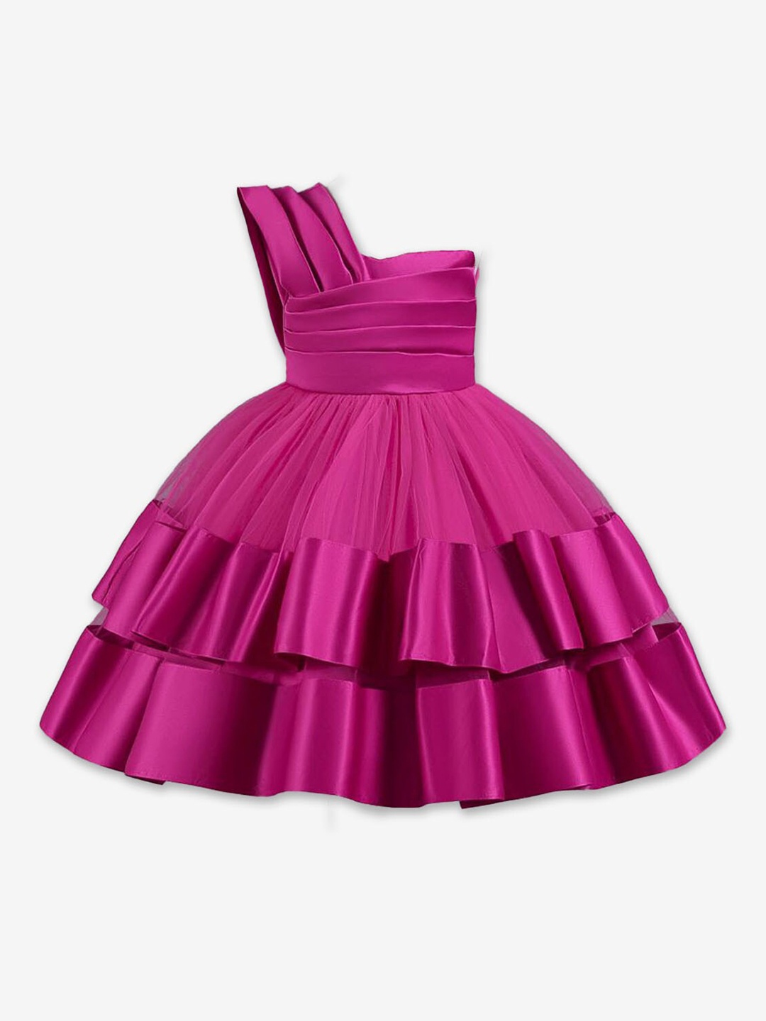 

Hopscotch Girls One Shoulder Layered Fit & Flare Dress, Rose