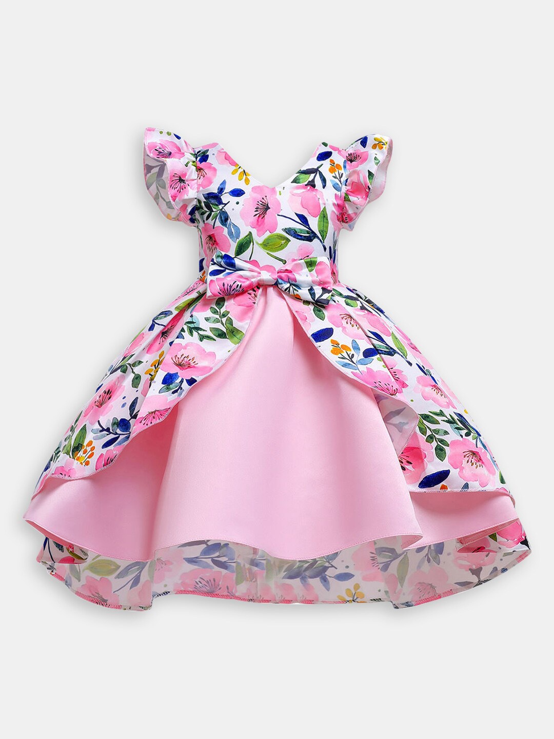 

Hopscotch Girls Floral Printed Layered Fit & Flare Dress, Pink