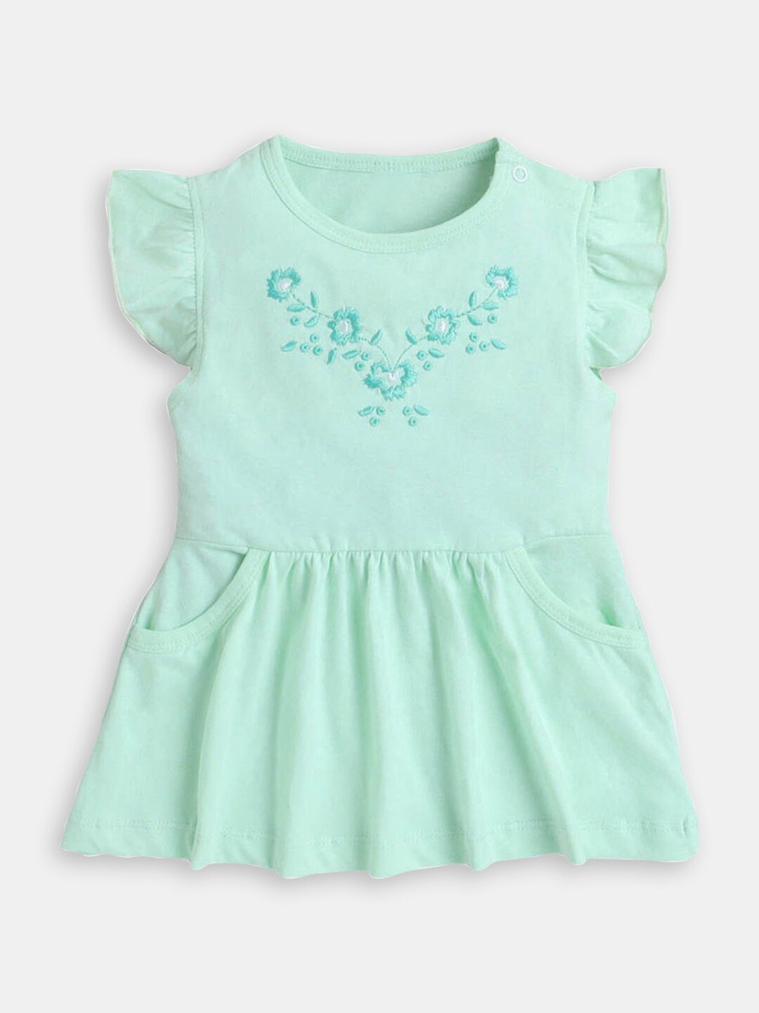 

Hopscotch Infant Girls Embroidered Flutter Sleeves Fit & Flare Dress, Sea green