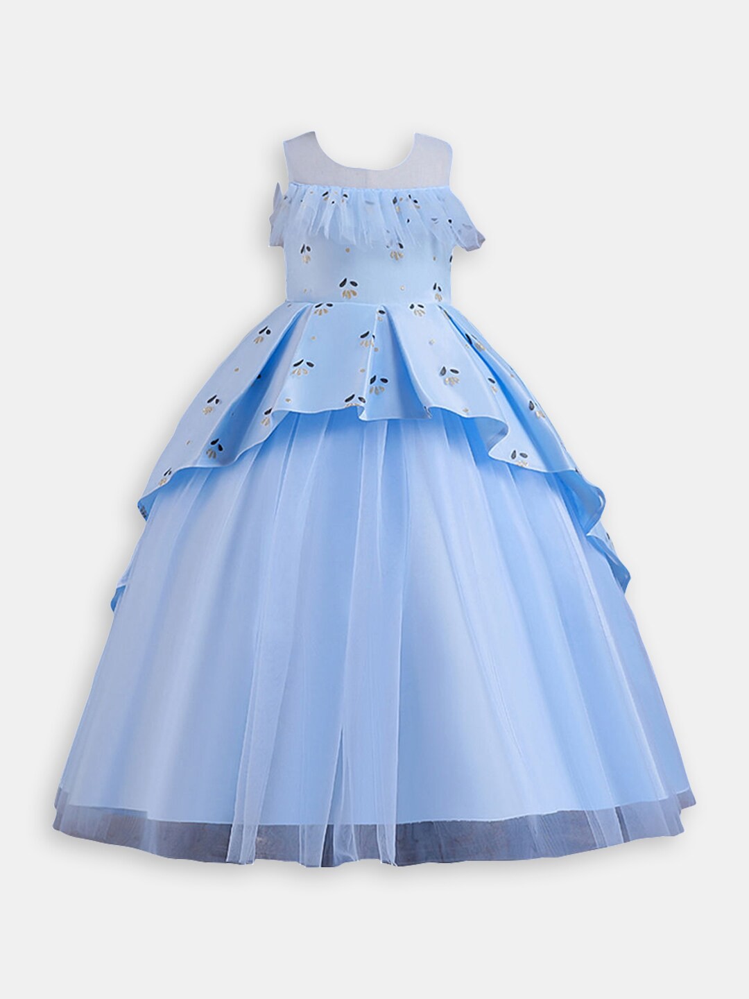 

Hopscotch Girls Conversational Printed Layered Party Gown Dress, Blue