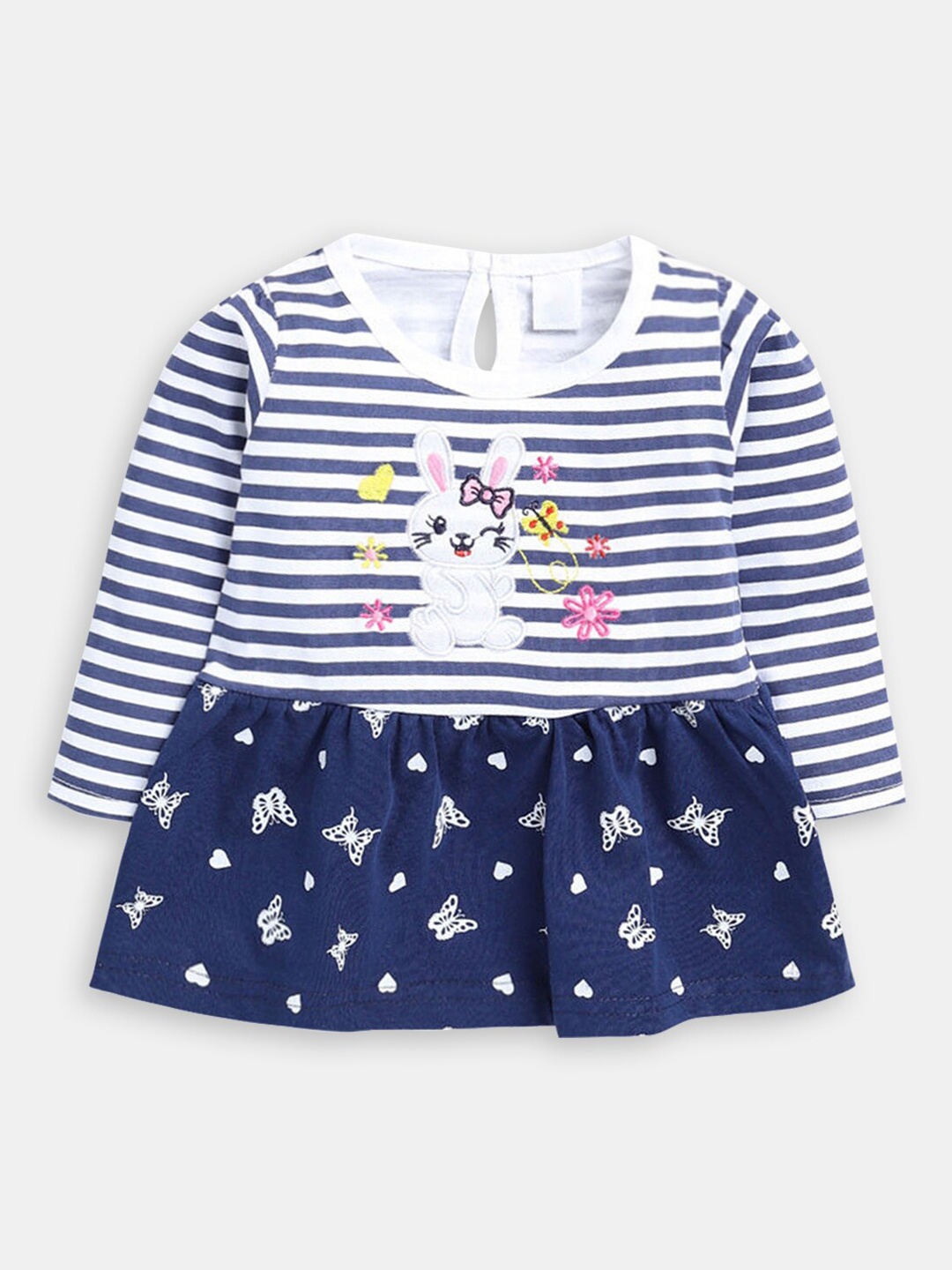 

Hopscotch Infant Girls Striped Applique Fit & Flare Dress, Navy blue