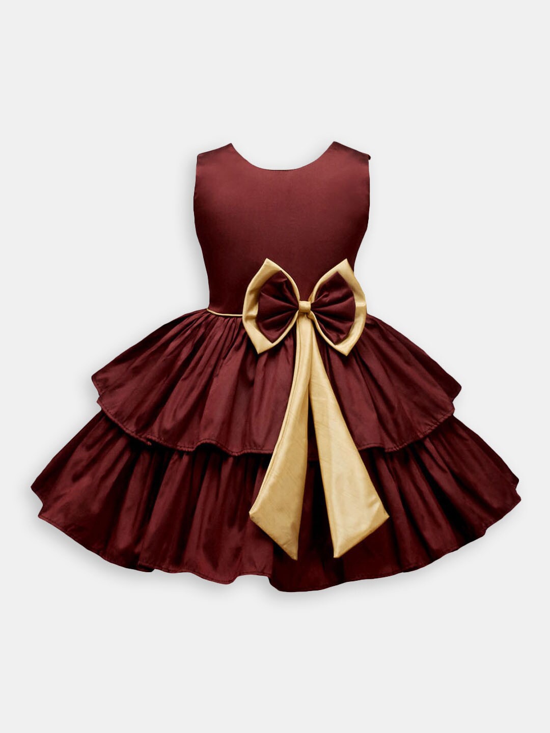 

Hopscotch Girls Bow Detail Layered Fit & Flare Dress, Maroon