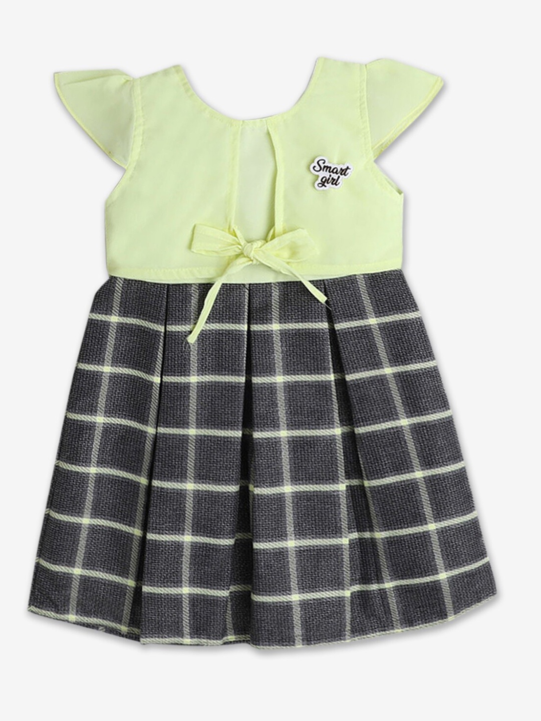 

Hopscotch Infant Girls Checked Tie-Up Detail Fit & Flare Dress, Lime green