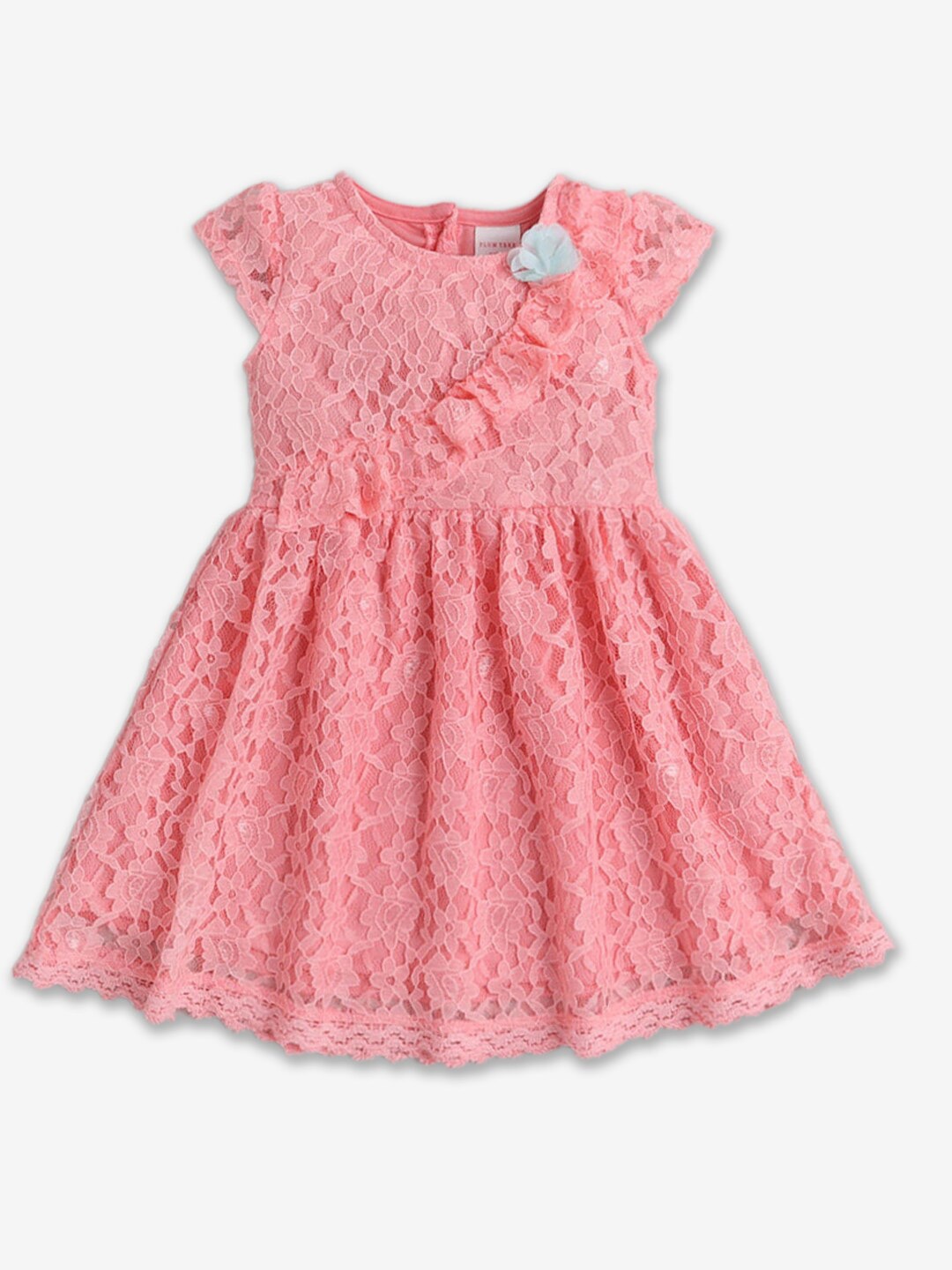 

Hopscotch Girls Self Design Ruffled Fit & Flare Dress, Pink