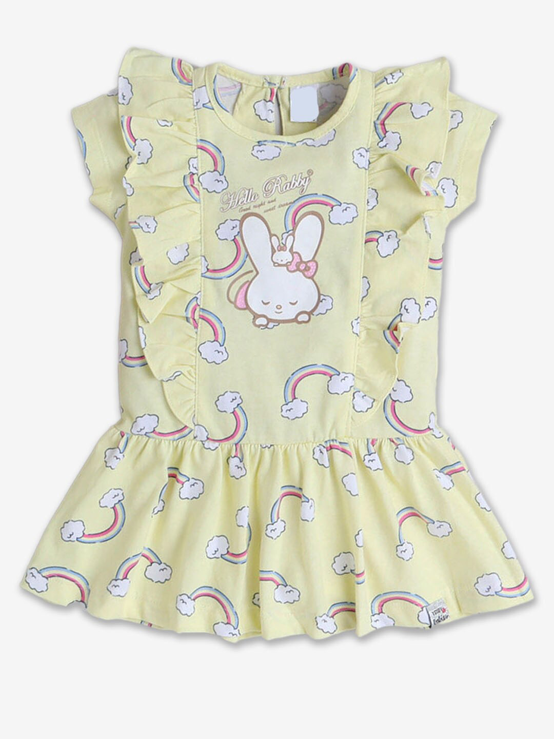 

Hopscotch Infant Girls Conversational Printed Ruffled Cotton Fit & Flare Dress, Yellow