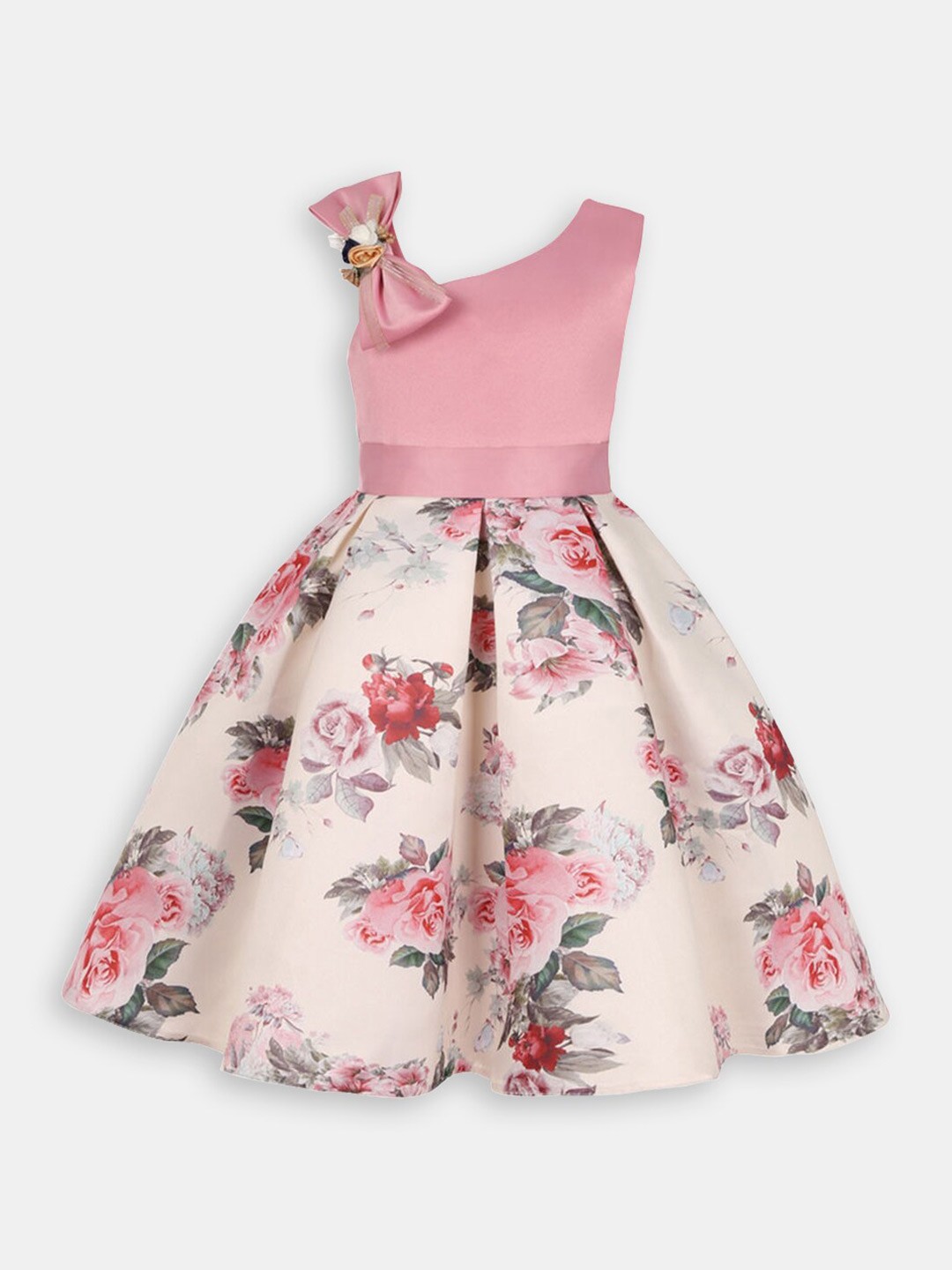

Hopscotch Girls Floral Printed Bow Detail Fit & Flare Dress, Pink