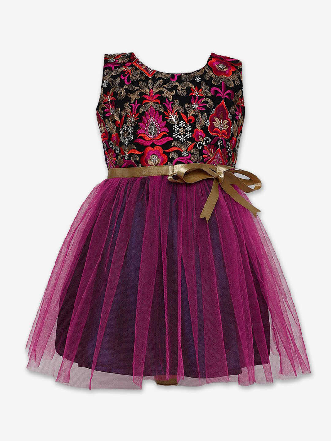 

Hopscotch Girls Floral Embroidered Fit & Flare Dress, Purple