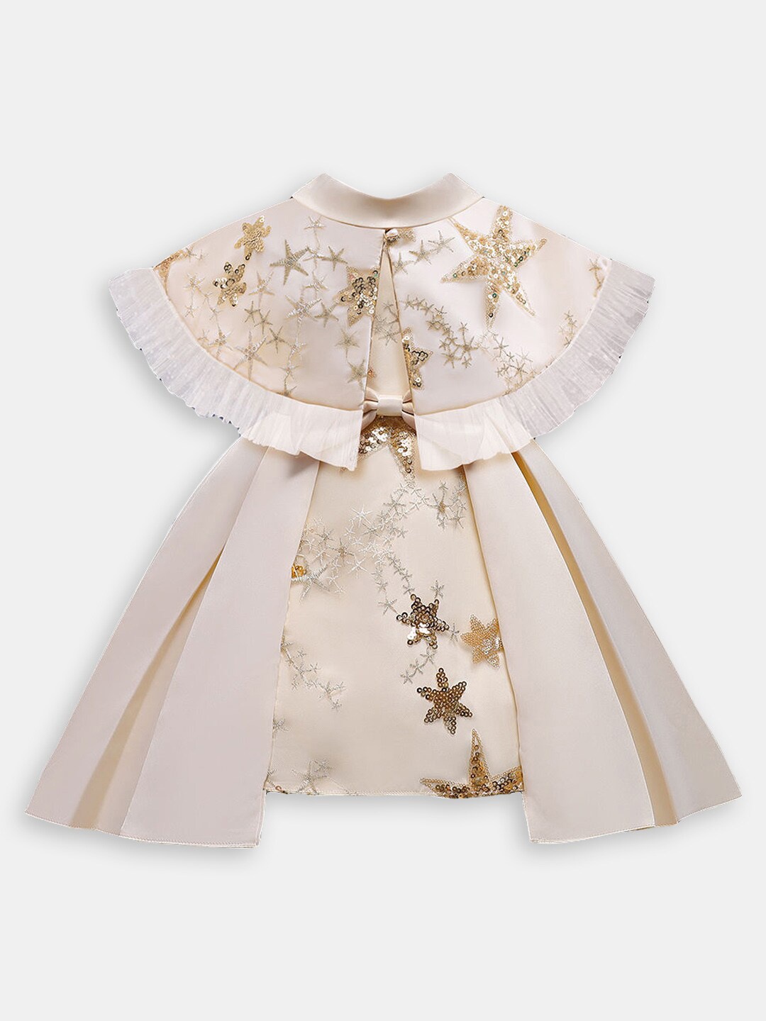 

Hopscotch Girls Embellished Sequined Cotton Fit & Flare Dress With Shrug, Gold