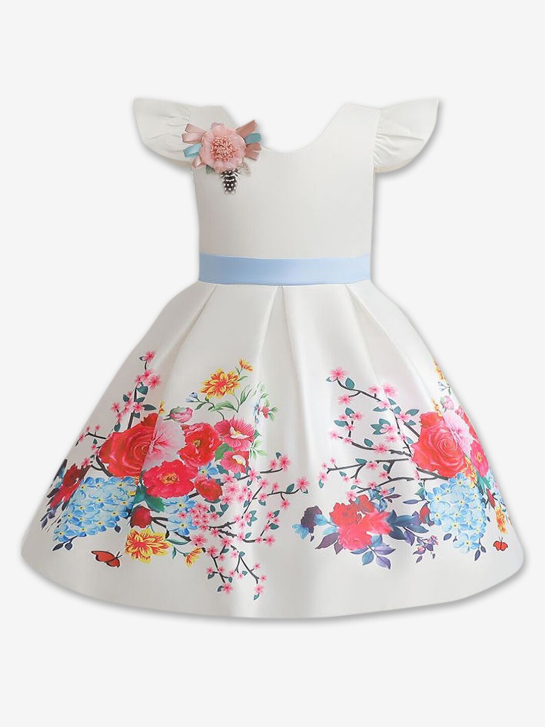 

Hopscotch Girls Floral Printed Fit & Flare Dress, White
