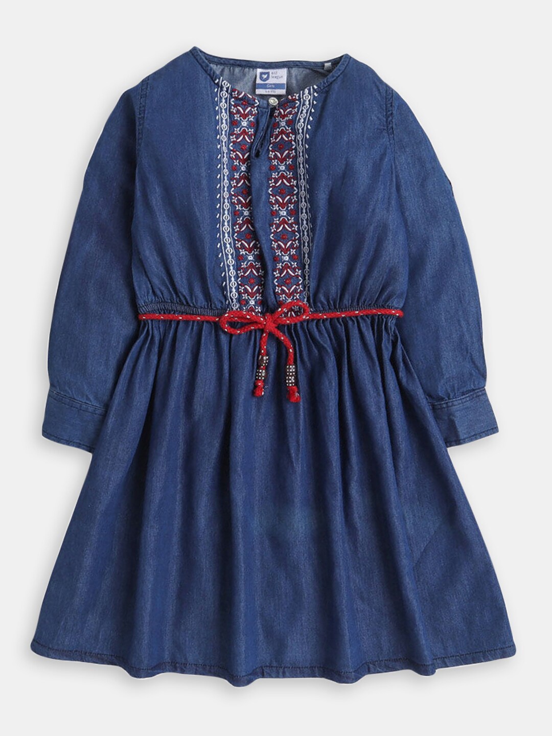 

Hopscotch Girls Floral Embroidered Fit & Flare Dress, Blue