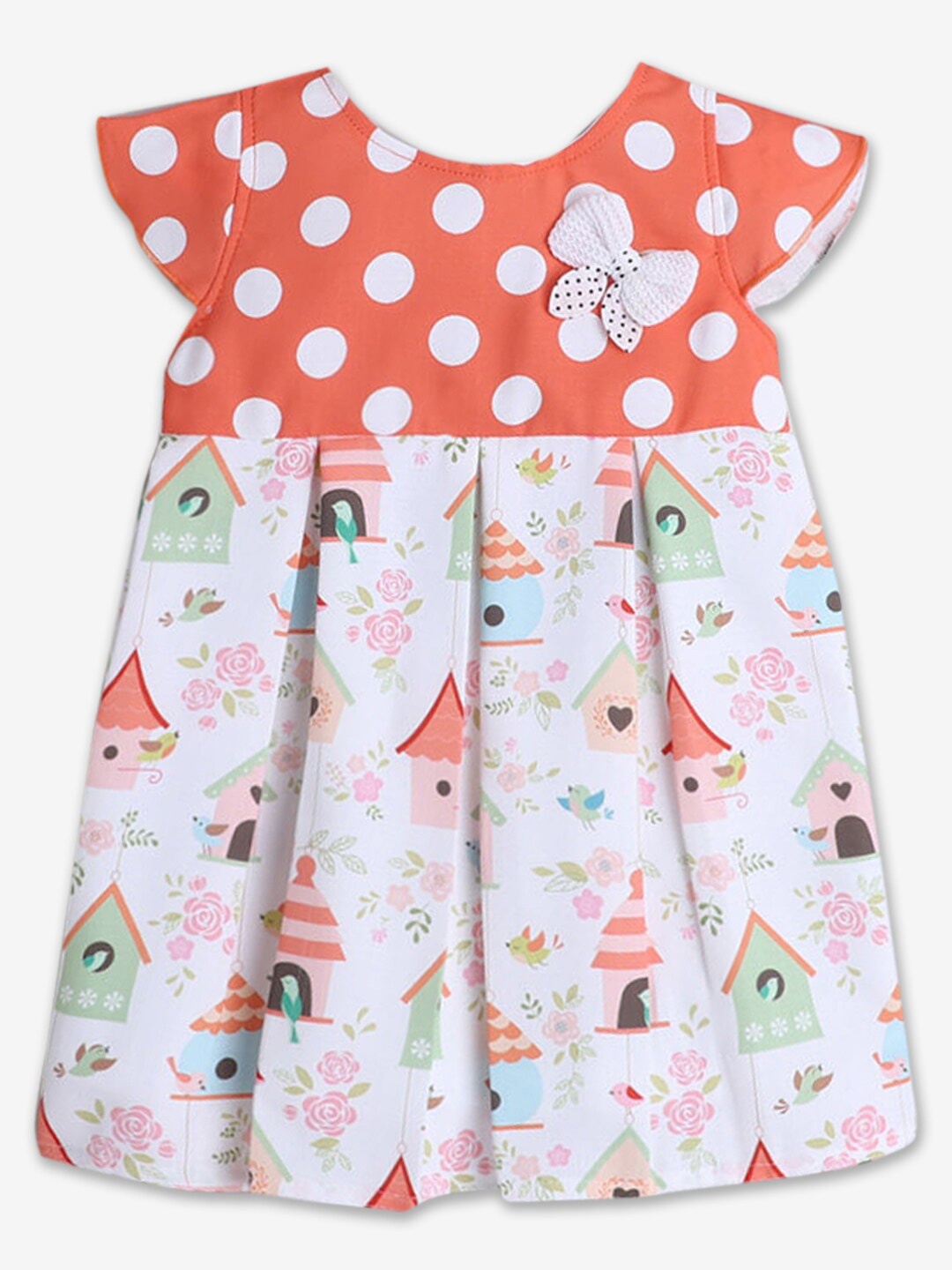 

Hopscotch Girls Conversational Printed Cotton A-Line Dress, Orange