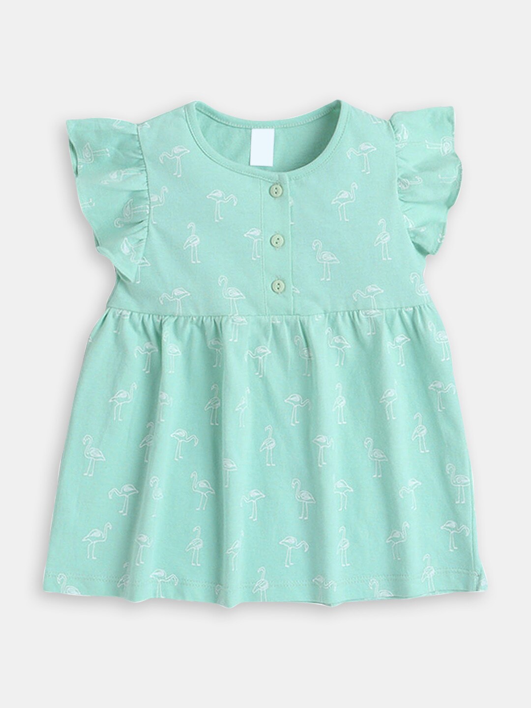 

Hopscotch Infant Girls Conversational Printed Flutter Sleeve Fit & Flare Dress, Sea green