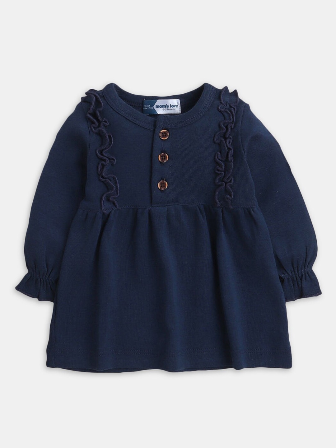 

Hopscotch Girls Puff Sleeves Ruffled Cotton A-Line Dress, Navy blue