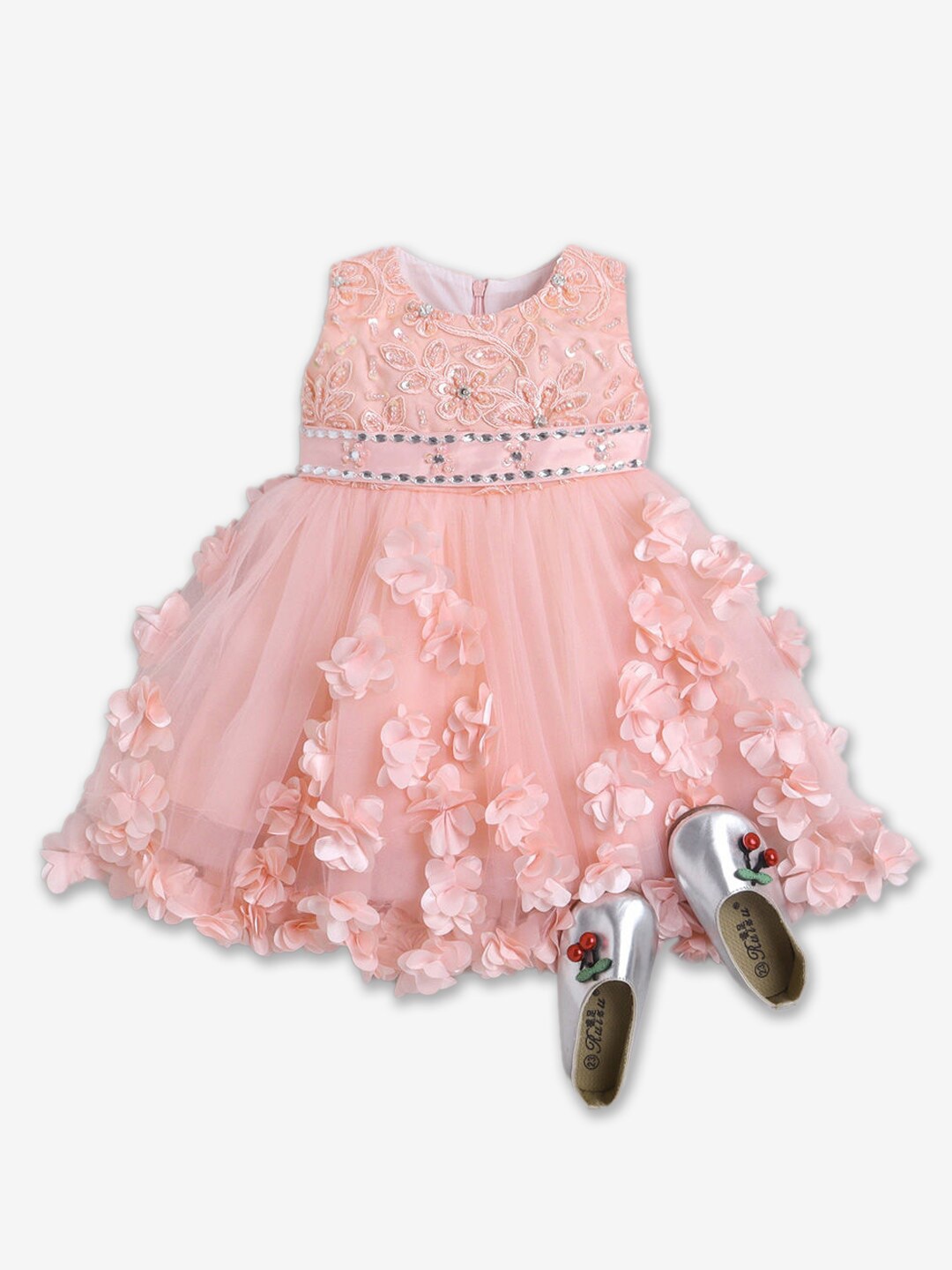 

Hopscotch Girls Floral Embroidered Embellished Party Fit & Flare Dress, Pink