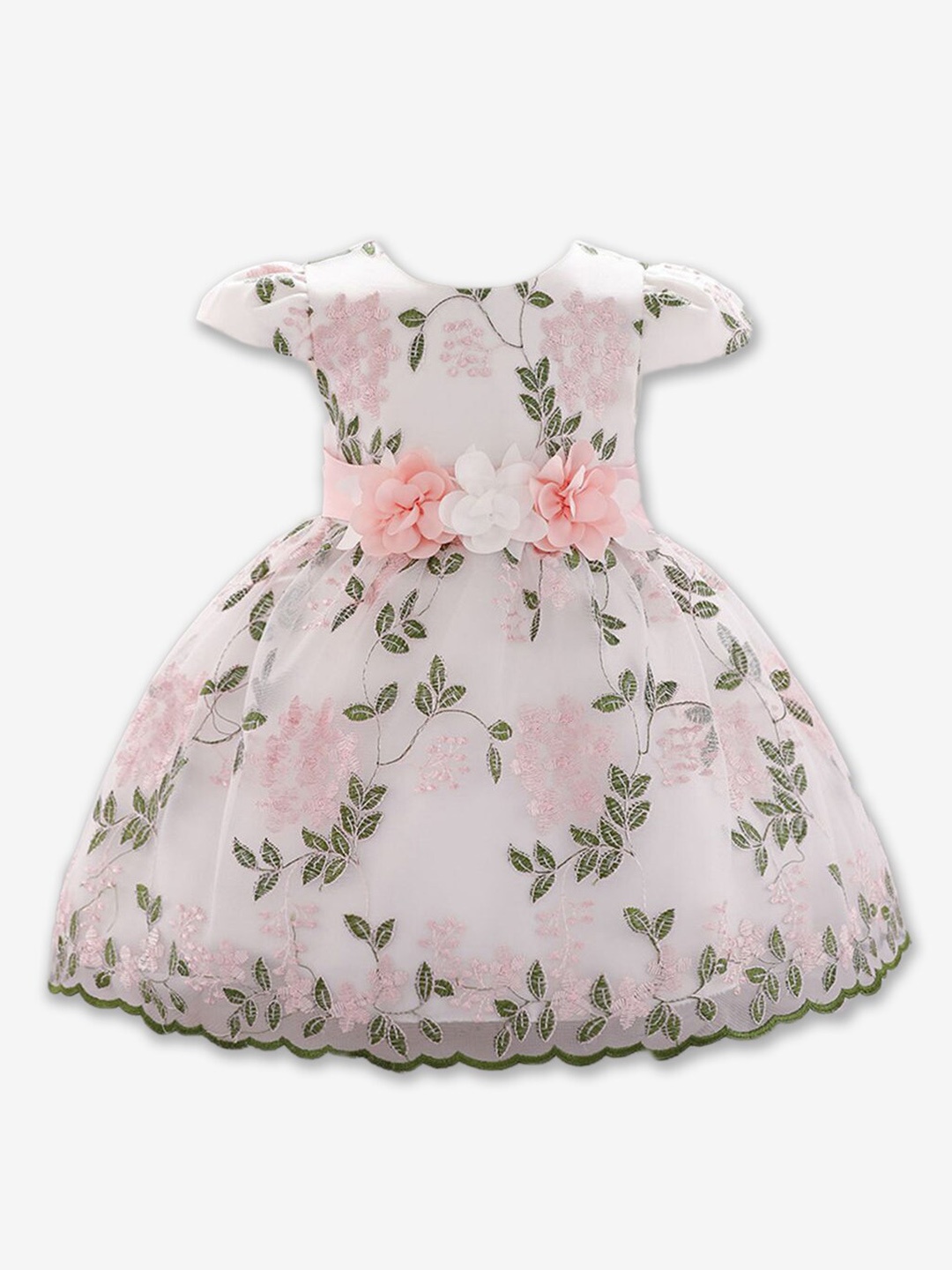 

Hopscotch Girls Floral Embroidered Fit & Flare Dress, White