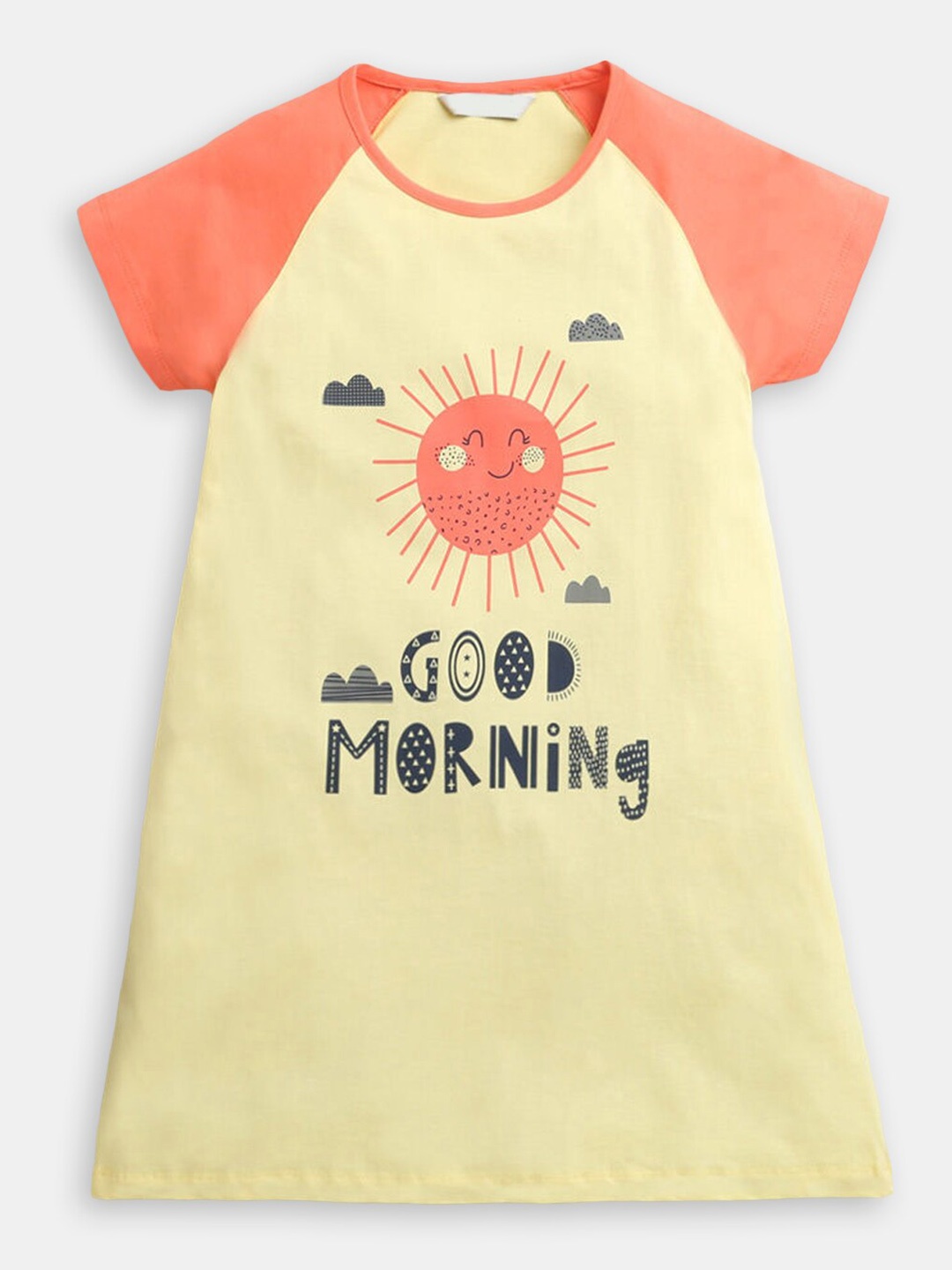 

Hopscotch Girls Typography Printed T-Shirt Dress, Yellow