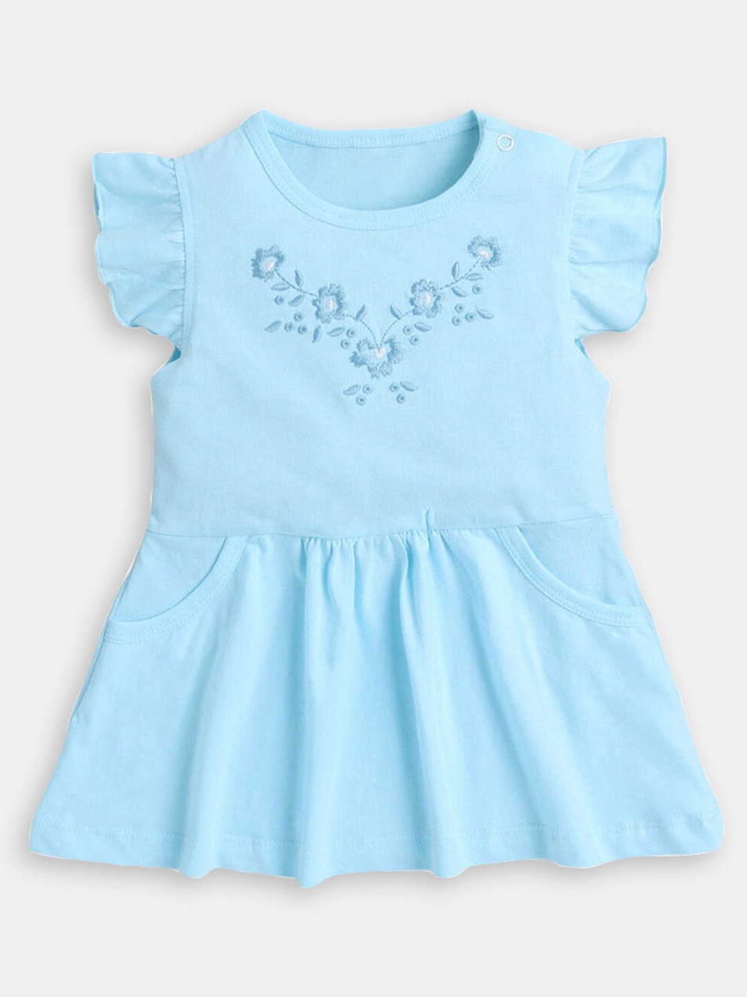 

Hopscotch Infant Girls Embroidered Flutter Sleeves Fit & Flare Dress, Blue