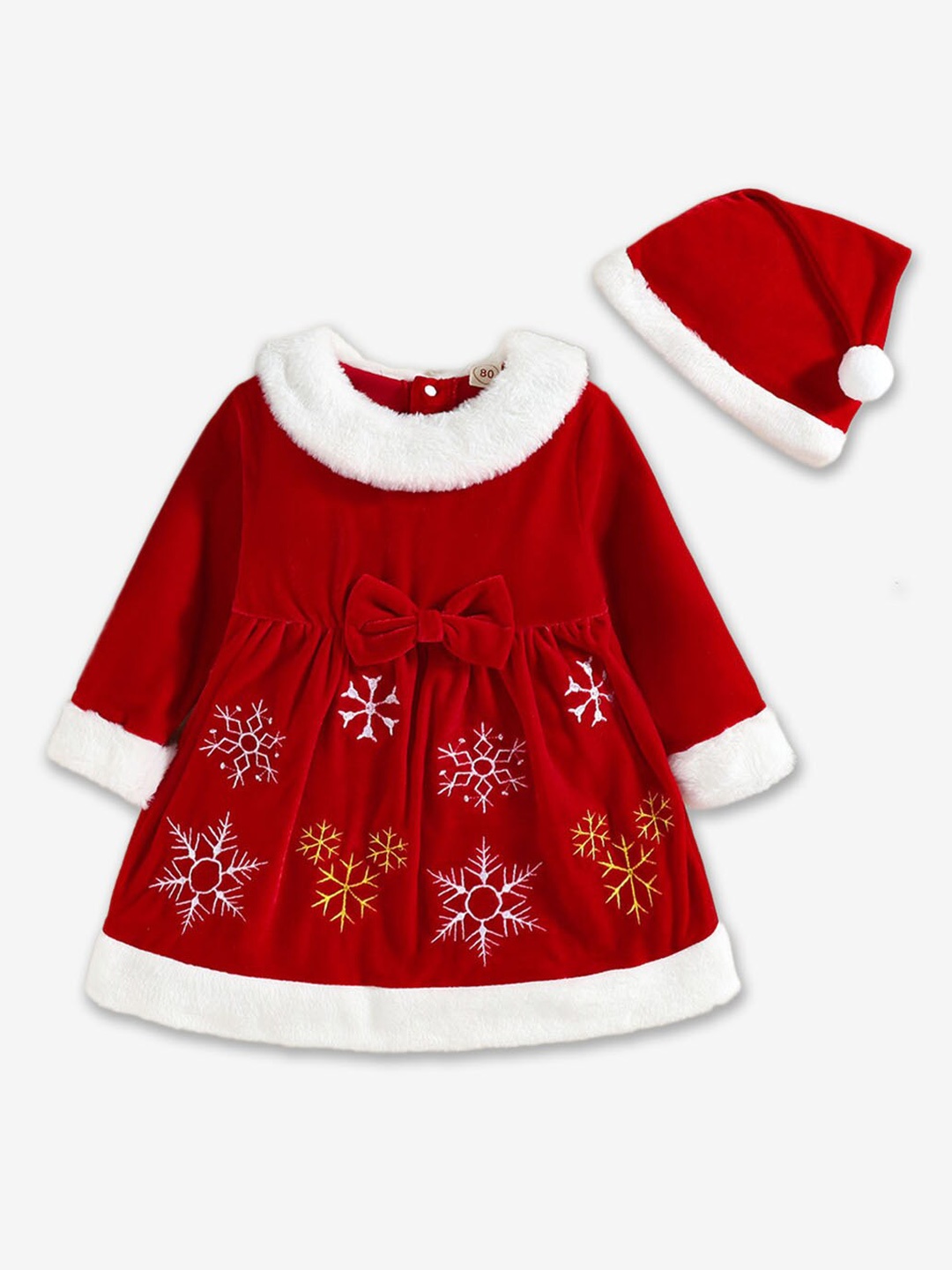 

Hopscotch Girls Conversational Printed Fit & Flare Dress With Hat, Red
