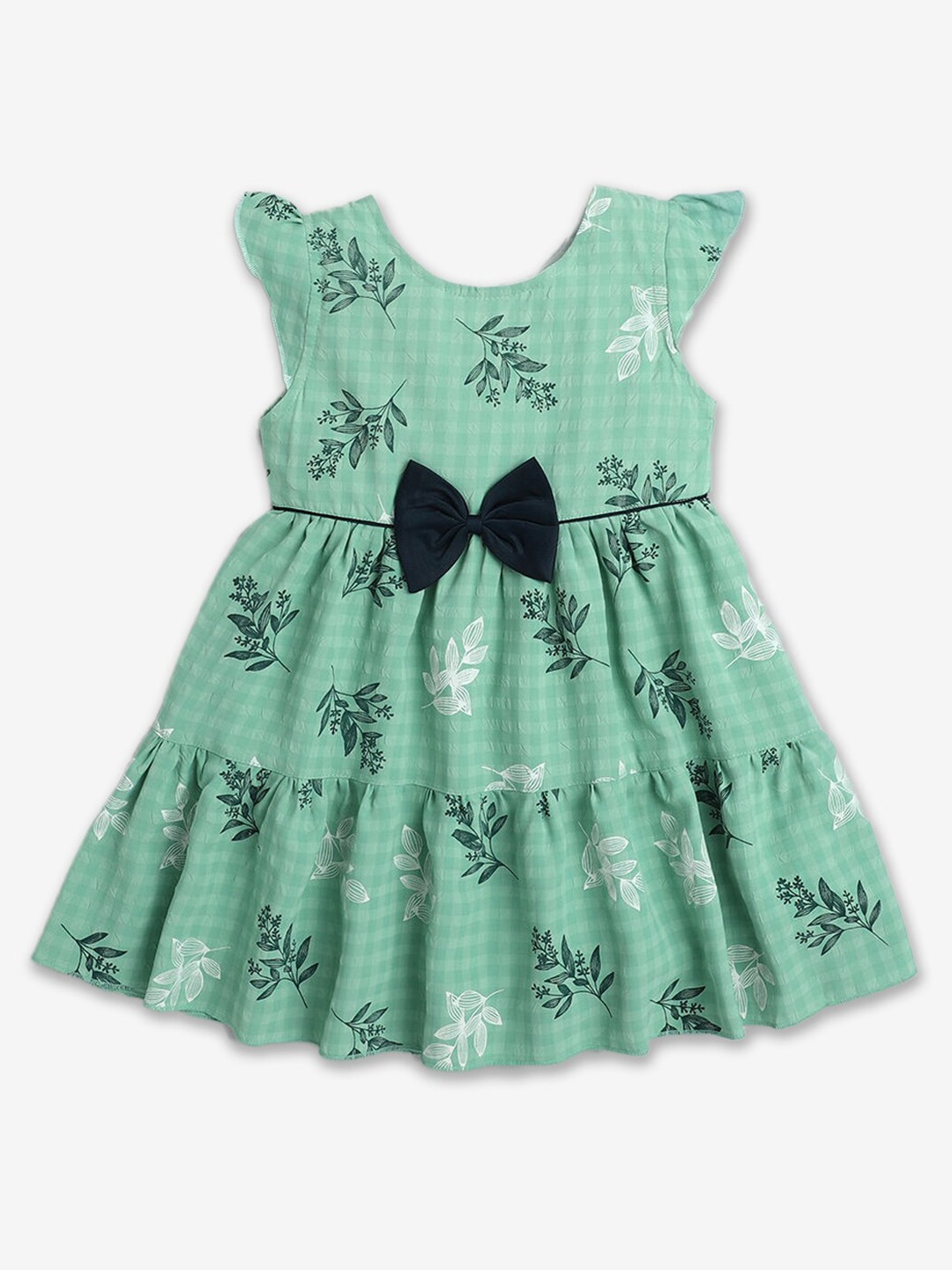 

Hopscotch Girls Floral Printed Bow Detail Cotton Fit & Flare Dress, Sea green