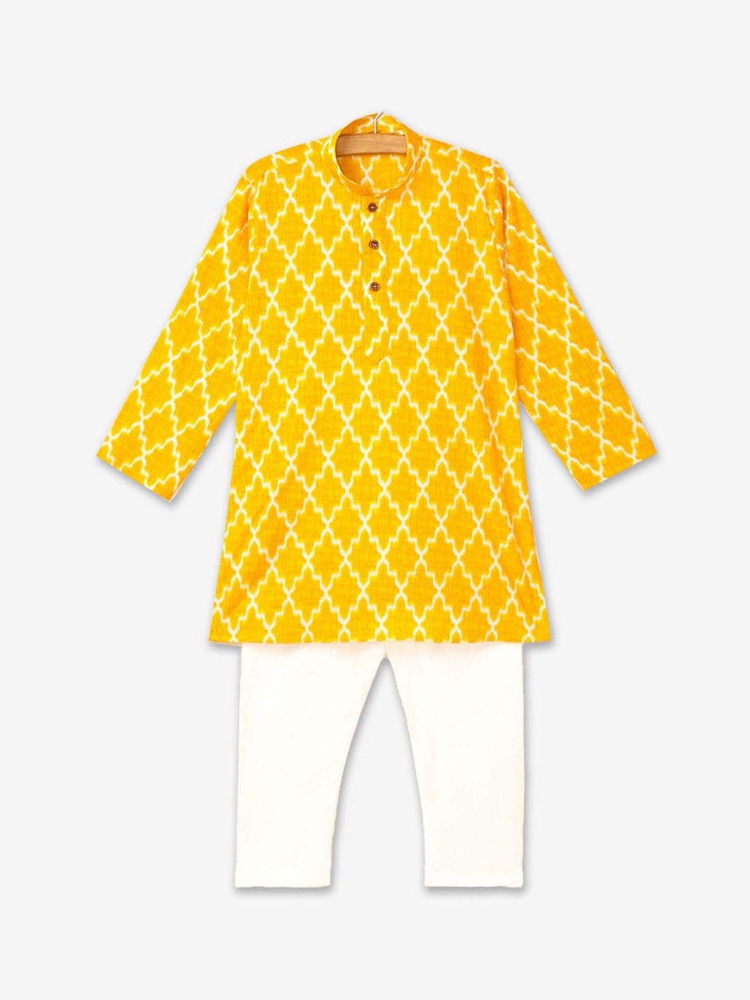 

Hopscotch Boys Ethnic Motifs Printed Kurta with Pyjamas, Yellow