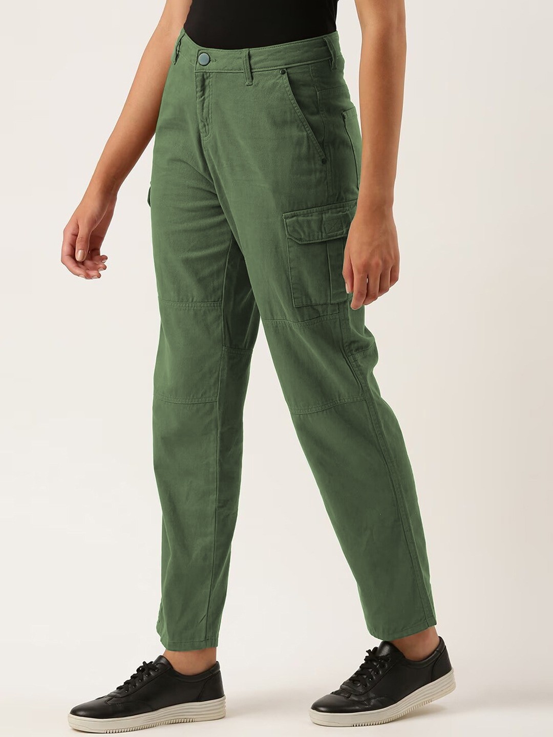 

IVOC Women Slim Fit Pure Cotton Cargo Trousers, Green