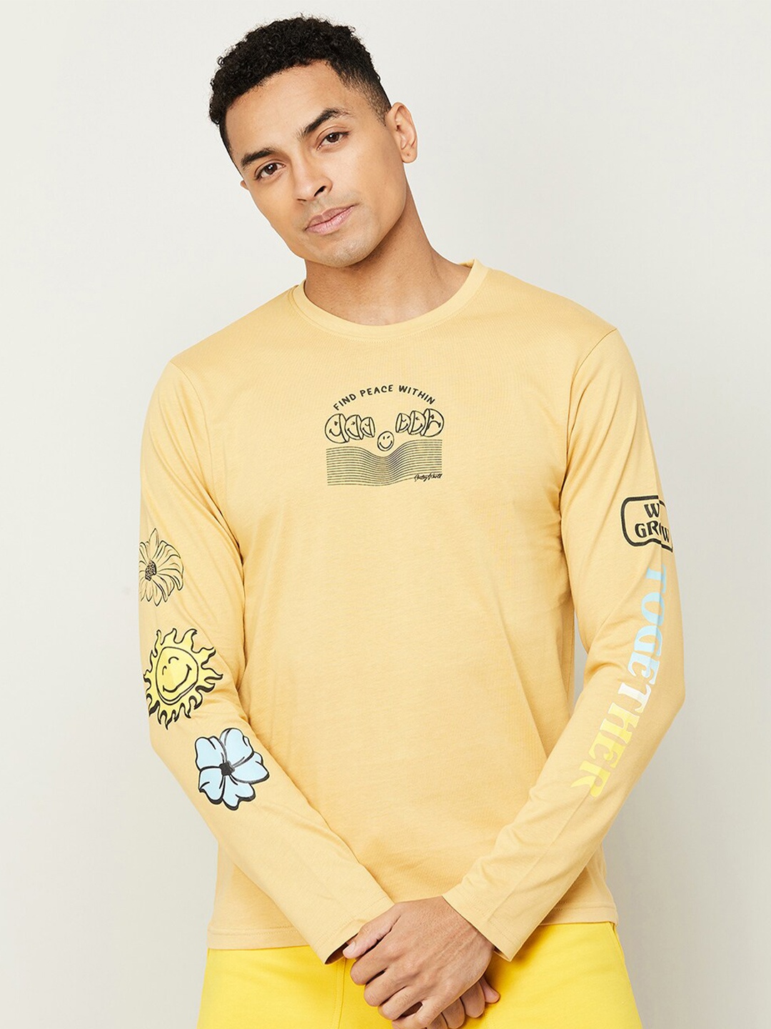 

SmileyWorld Graphic Printed Long Sleeve Pure Cotton T-shirt, Yellow