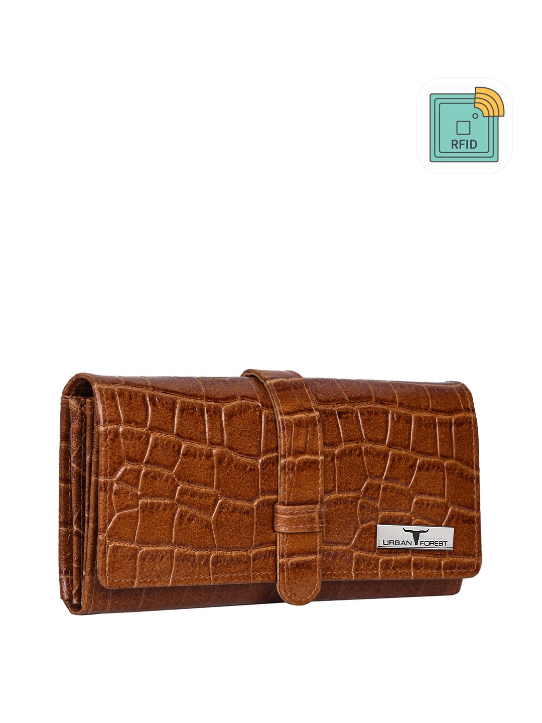 

URBAN FOREST Women Textured Leather Envelop With RFID, Brown