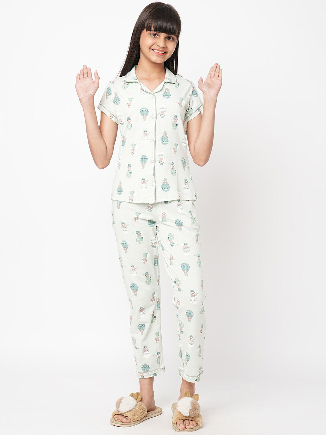 

Sweet Dreams Girls Conversational Printed Shirt & Pyjamas, White