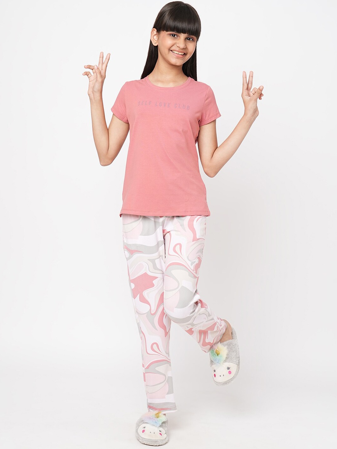 

Sweet Dreams Girls Abstract Printed Night Suit, Rose