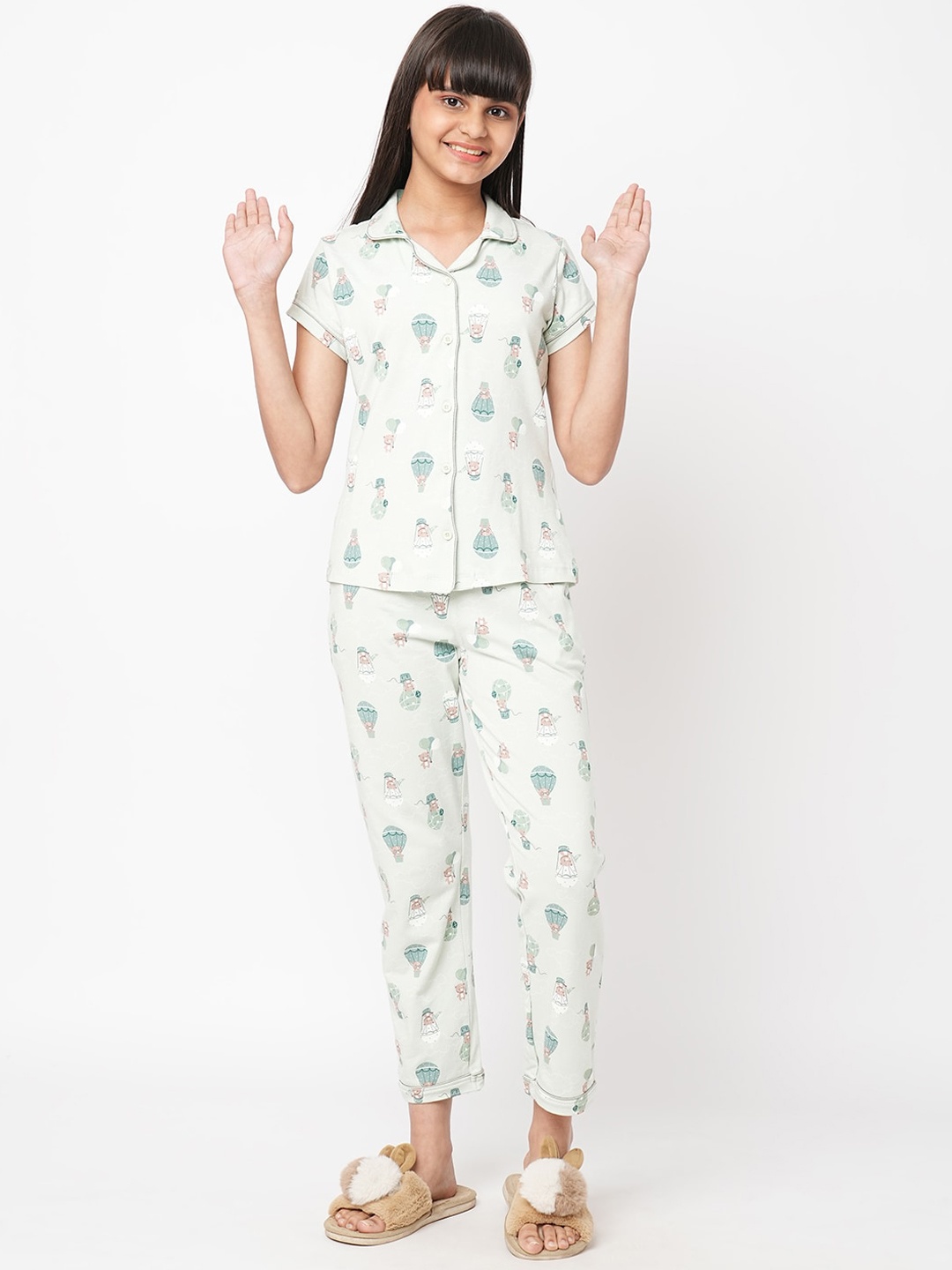 

Sweet Dreams Girls Conversational Printed Shirt & Pyjamas, White