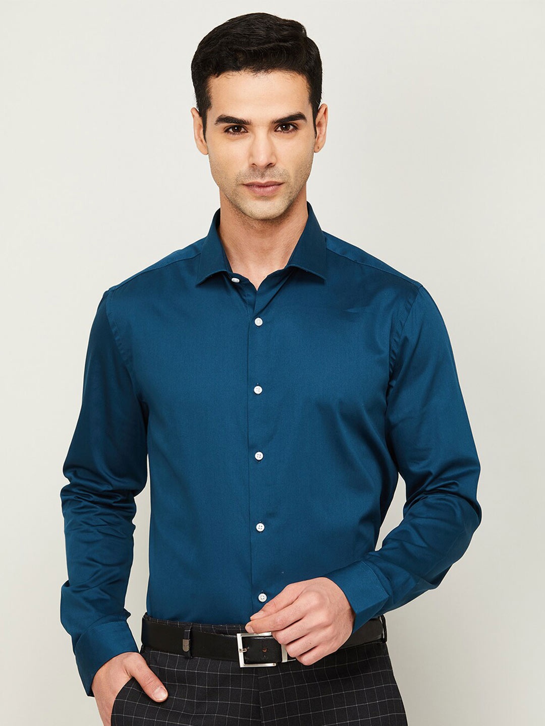 

CODE by Lifestyle Spread Collar Cotton Slim Fit Formal Shirt, Teal
