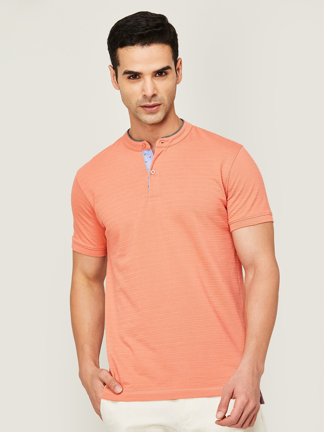 

CODE by Lifestyle Mandarin Collar T-shirt, Coral