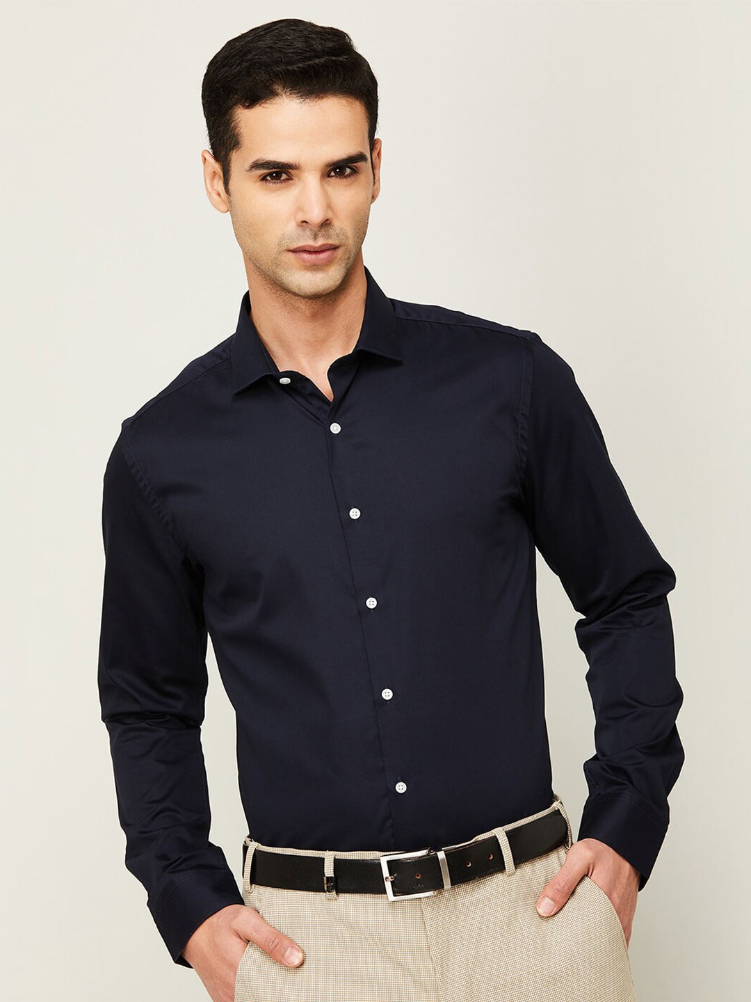 

CODE by Lifestyle Spread Collar Cotton Slim Fit Formal Shirt, Navy blue