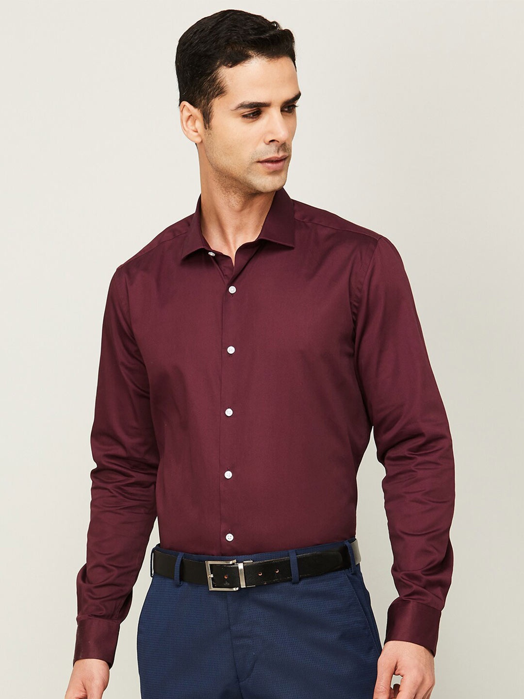 

CODE by Lifestyle Spread Collar Cotton Slim Fit Formal Shirt, Maroon
