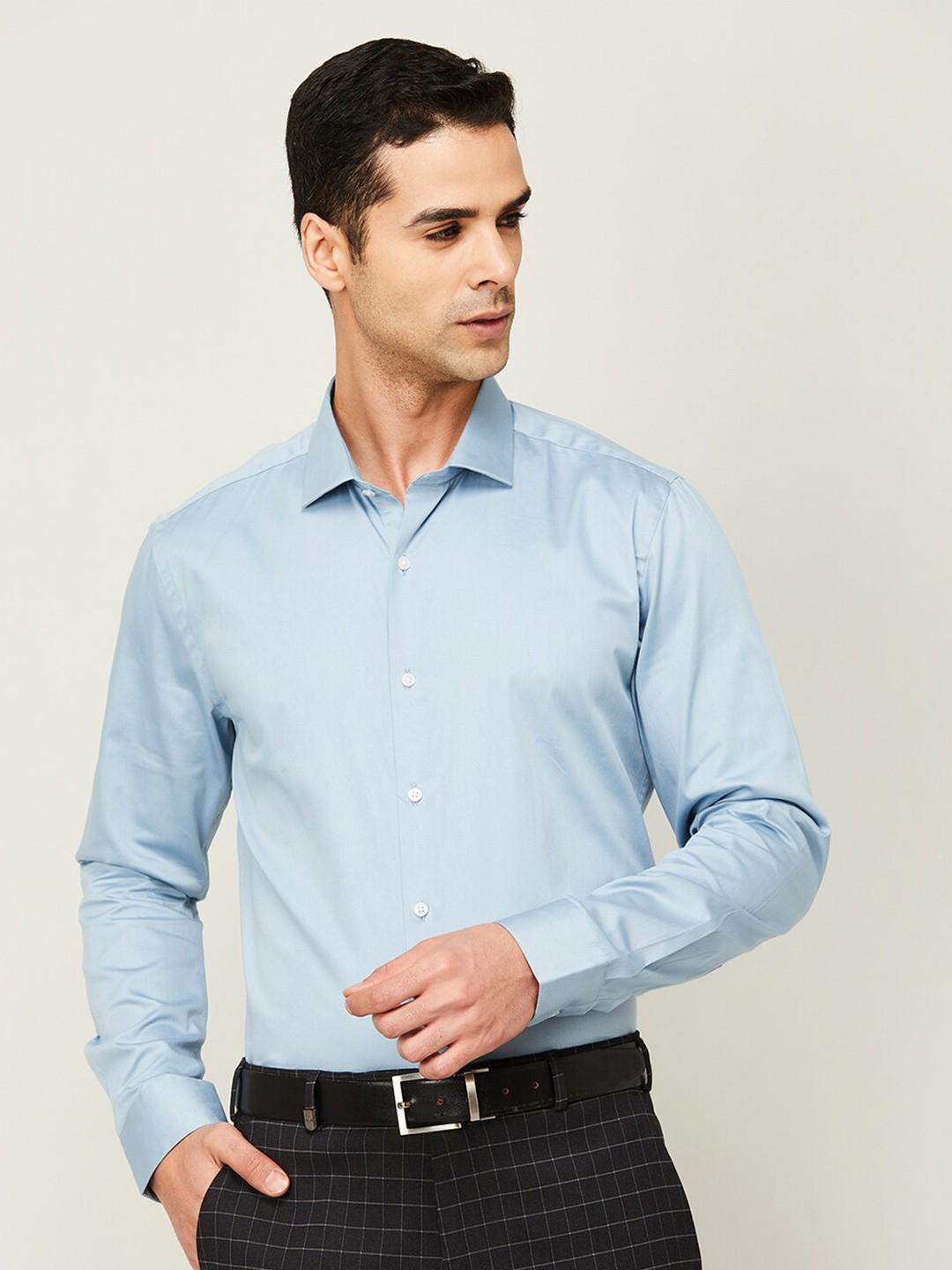 

CODE by Lifestyle Spread Collar Cotton Slim Fit Formal Shirt, Blue