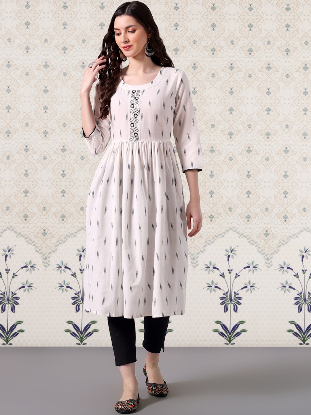 

Ode by House of Pataudi Texture Flared A-line Kurta, White