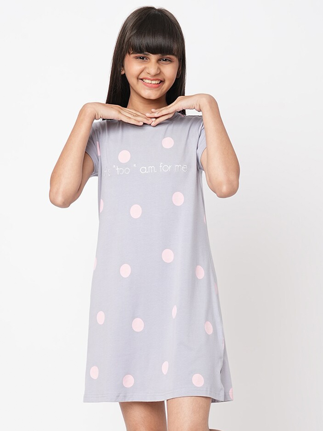 

Sweet Dreams Girls Polka Dots Printed Nightdress, Blue