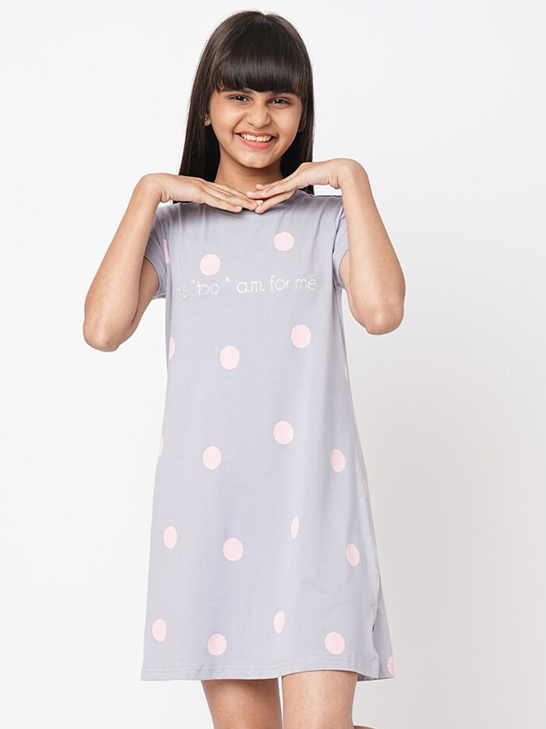 

Sweet Dreams Girls Polka Dots Printed Nightdress, Blue