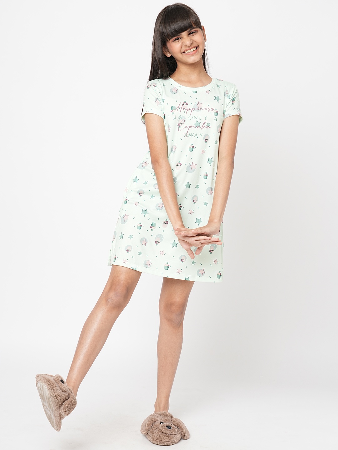 

Sweet Dreams Girls Conversational Printed Pure Cotton Nightdress, Blue